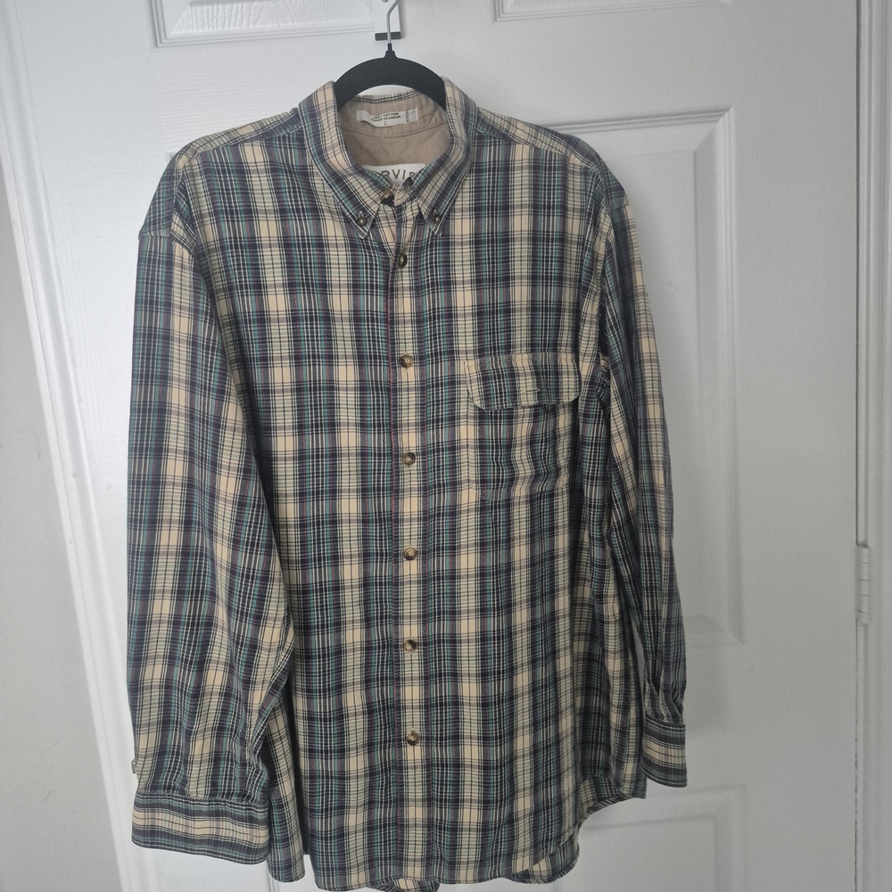 Orvis Green and Tan Plaid Casual Shirt